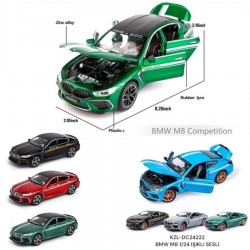 Bmw M8 Diecast Metal 1.24 Ölcek Araba Far Stop Kapı Bagaj Kaput Açılır Ön Teker Sağ Sol Döner Gri